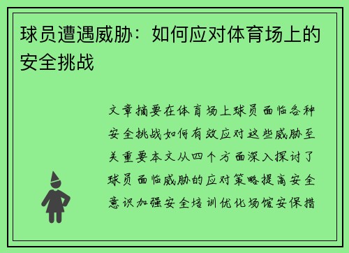 球员遭遇威胁：如何应对体育场上的安全挑战